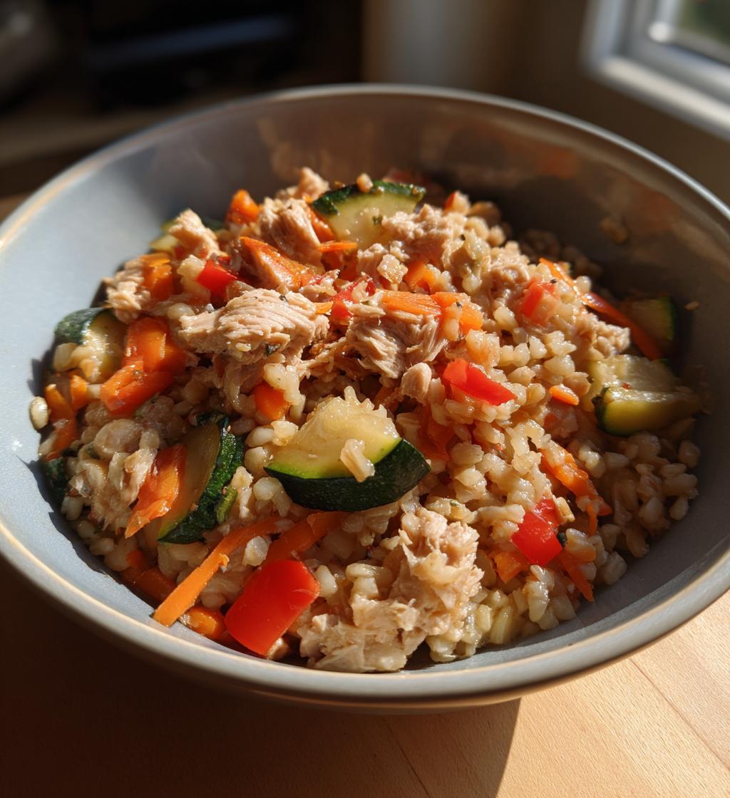 Bowl di riso integrale con tonno e verdure