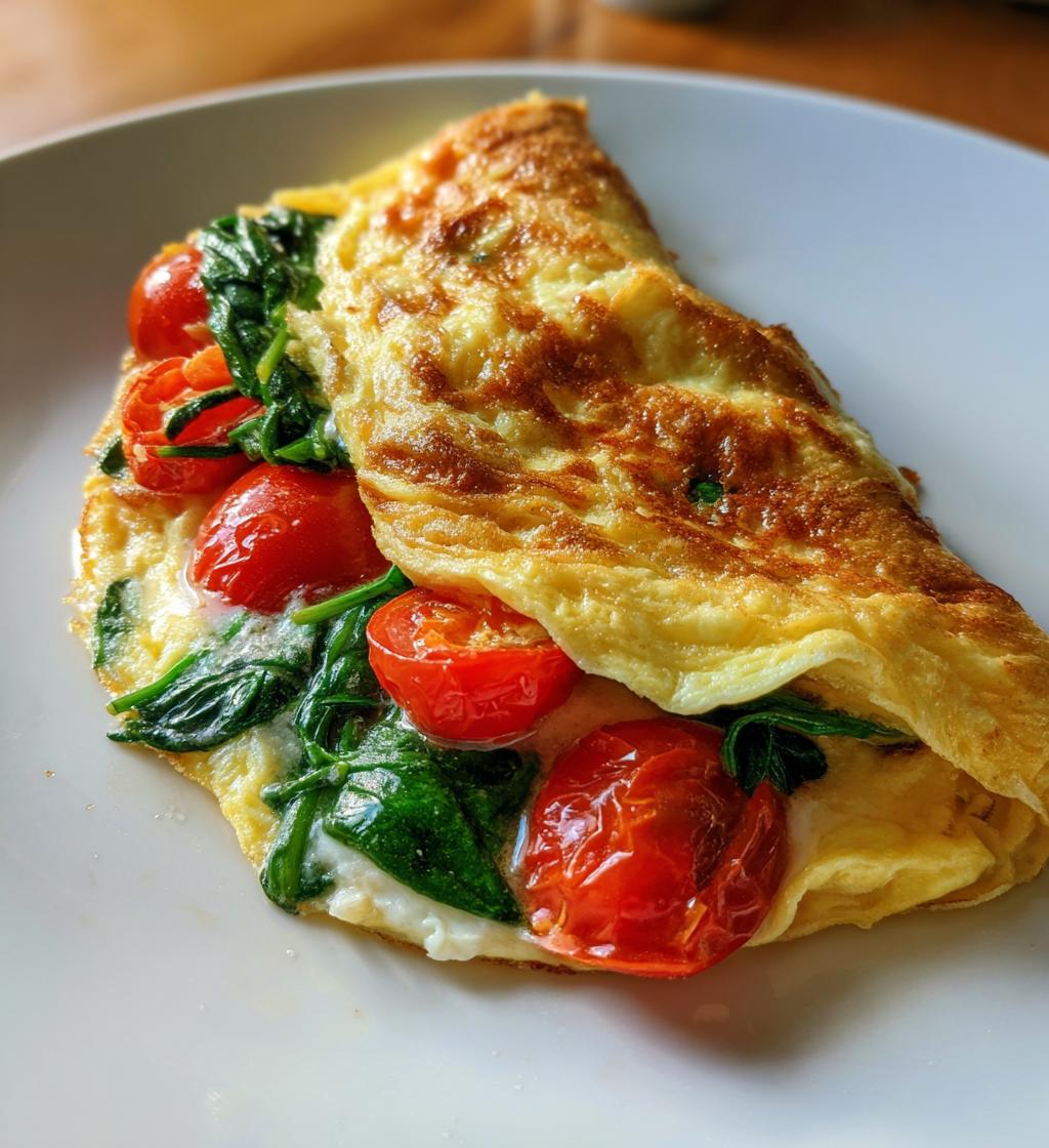 Omelette con spinaci e pomodorini