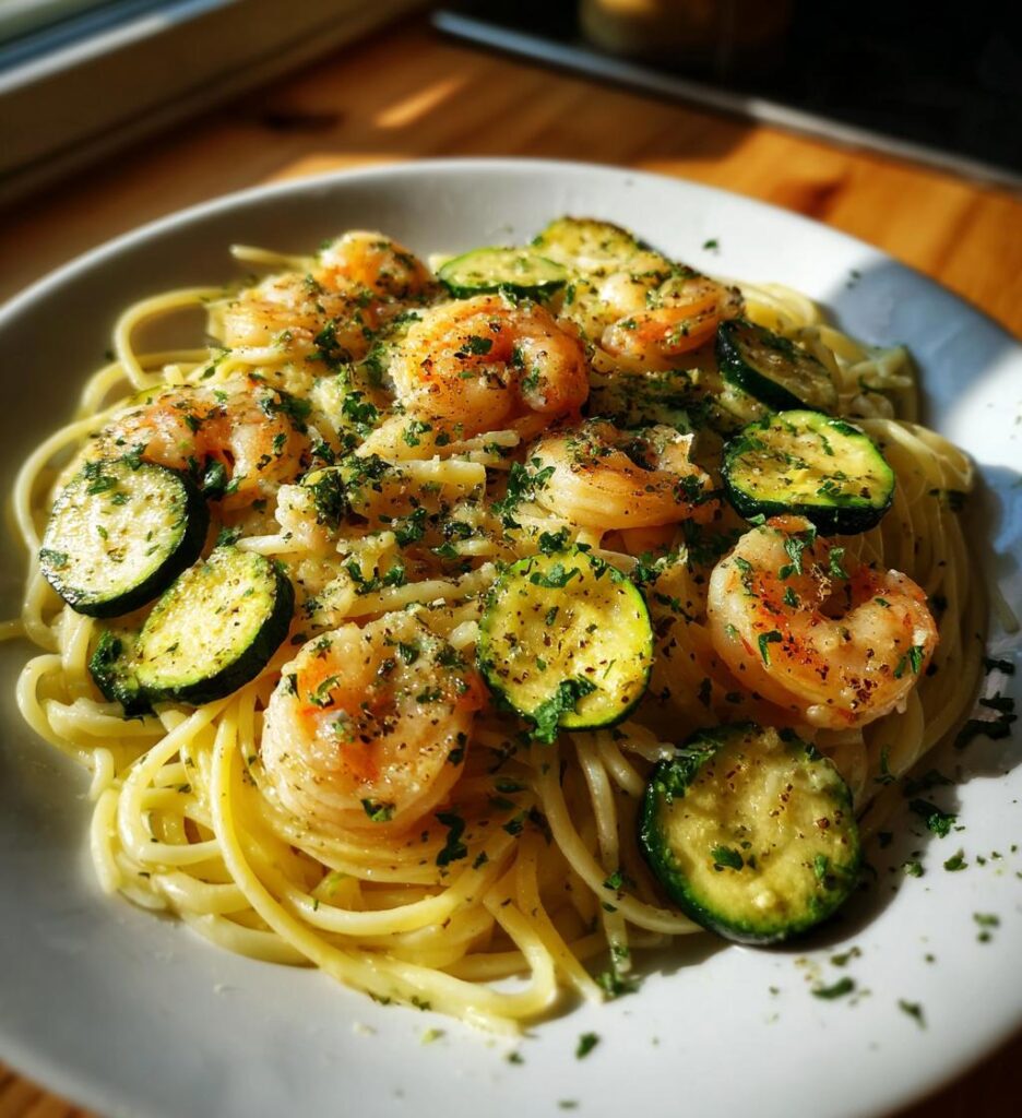 Pasta con zucchine e gamberetti