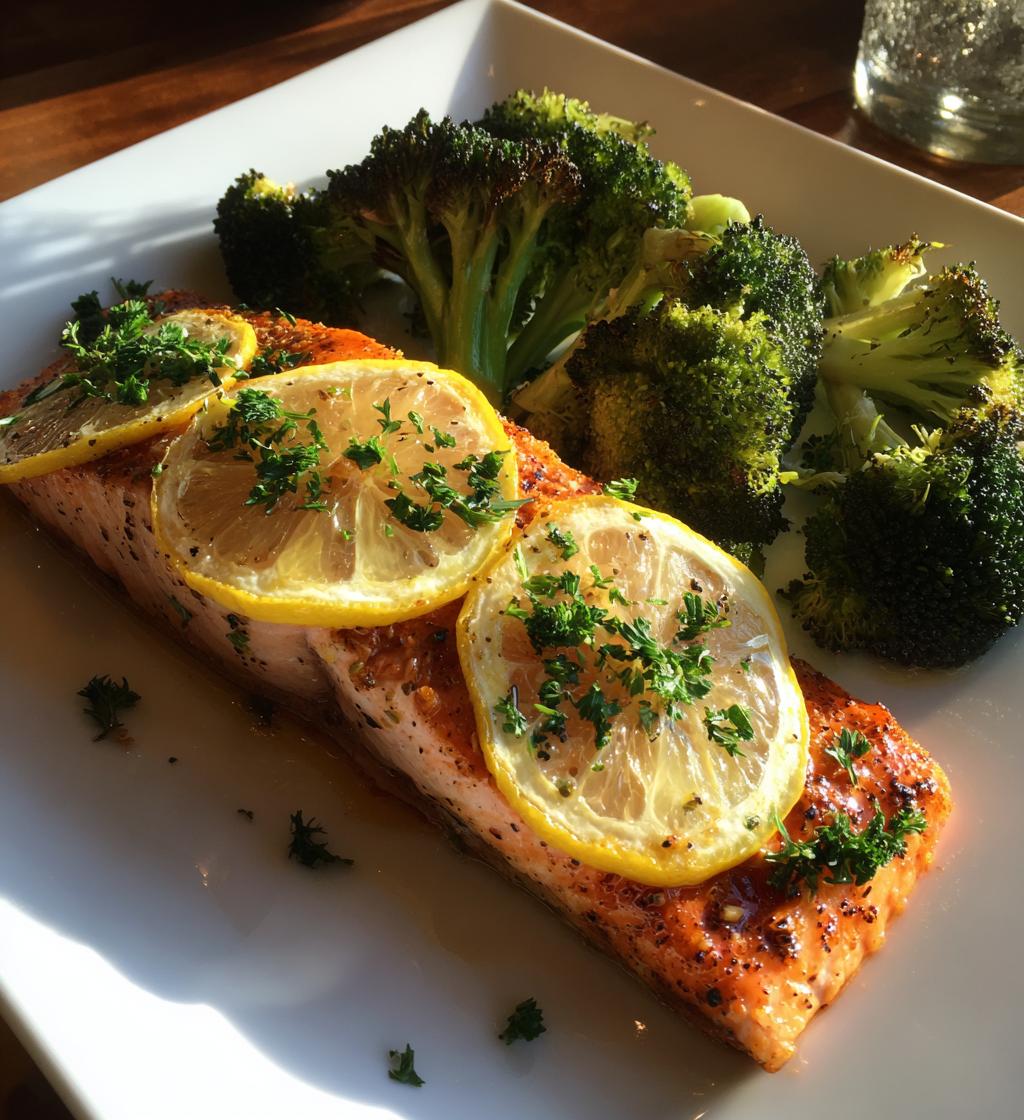 Salmone al forno con limone e broccoli
