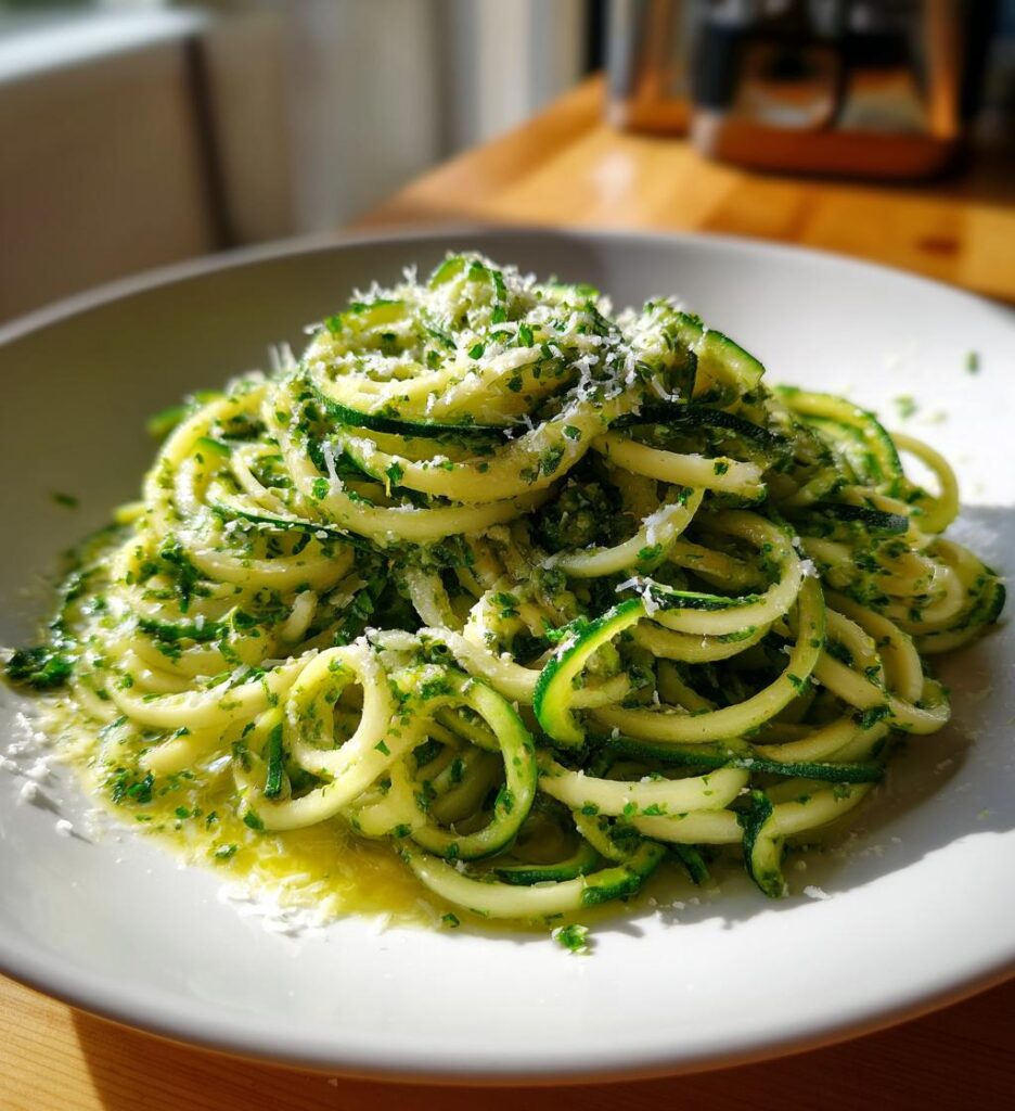Spaghetti di zucchine con pesto