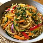 Spaghetti integrali con verdure saltate