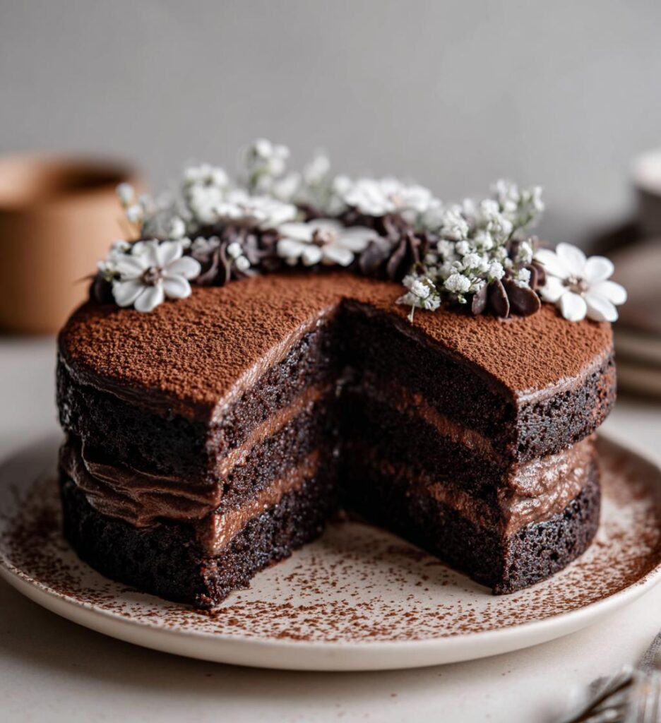 Torta al cioccolato con decorazioni in pasta di zucchero