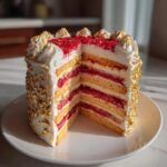 Torta elegante a più piani con decorazioni in oro e rosso