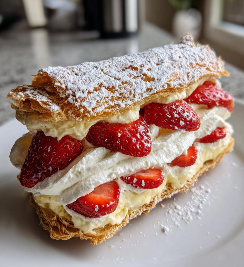 Torta millefoglie con crema chantilly e fragole