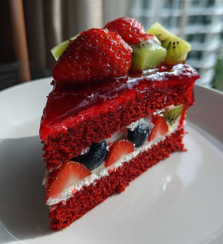 Torta rossa alla frutta (simbolo del colore della laurea)