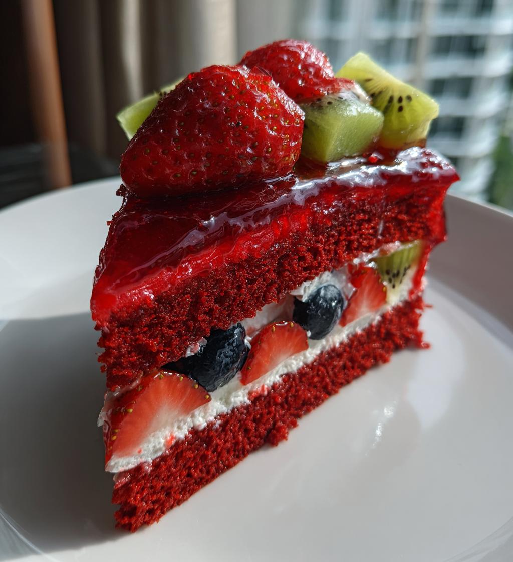 Torta rossa alla frutta (simbolo del colore della laurea)