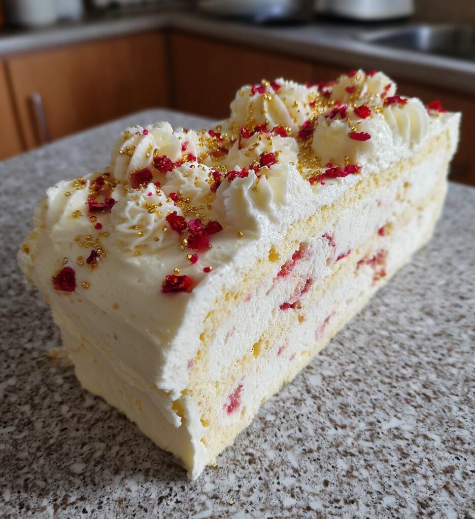 Torta semifreddo con decorazioni rosse e dorate