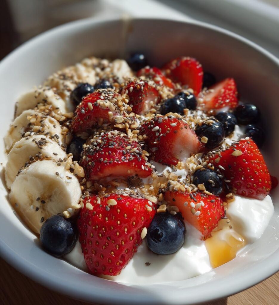 Yogurt greco con frutta fresca e semi