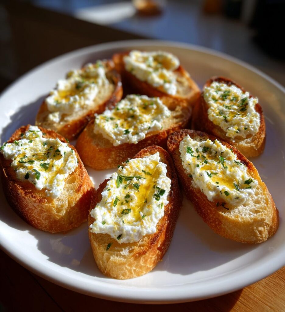 Garlicky Ricotta Crostini with Honey