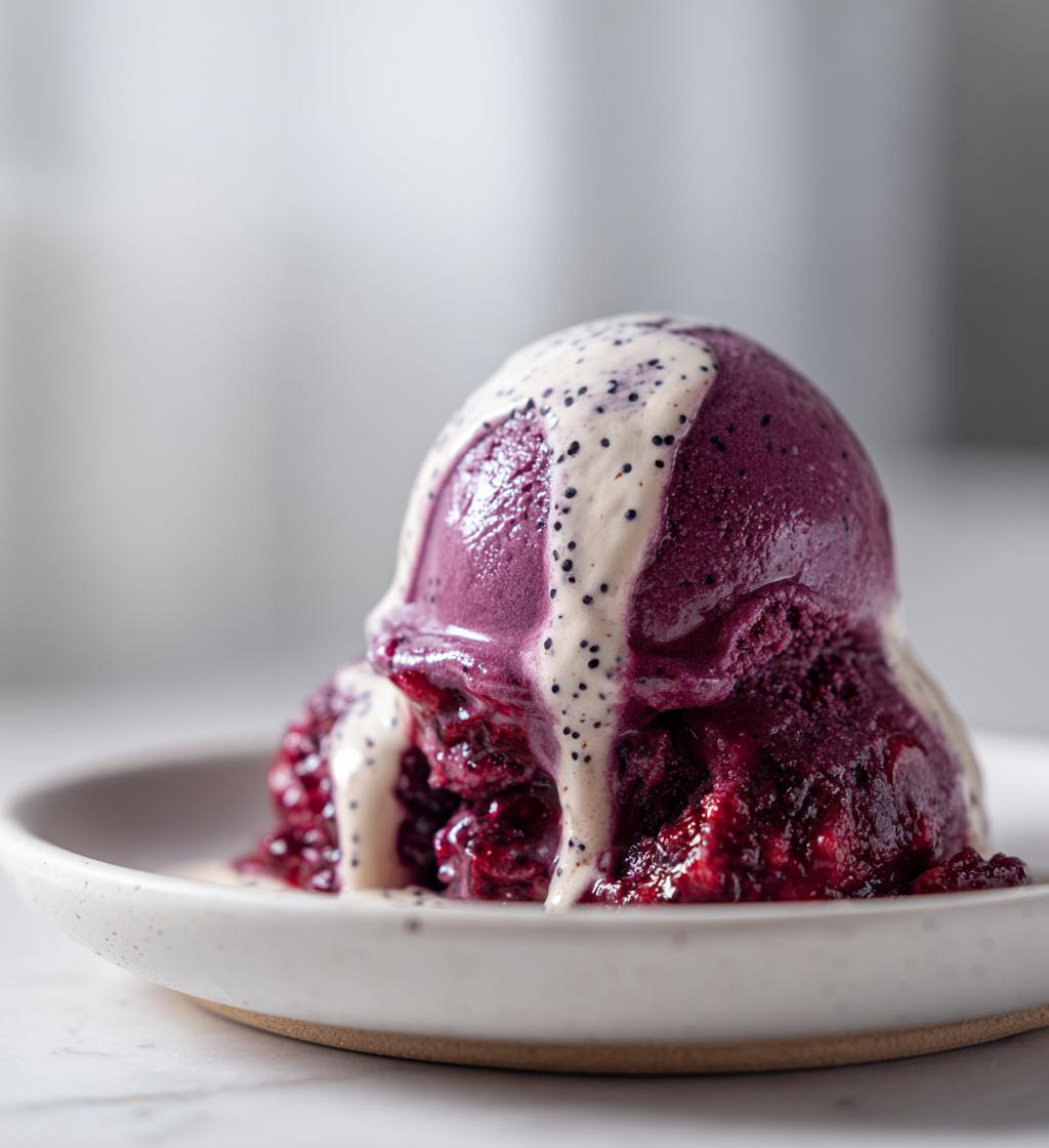 Mulberry Sorbet and Almond Foam