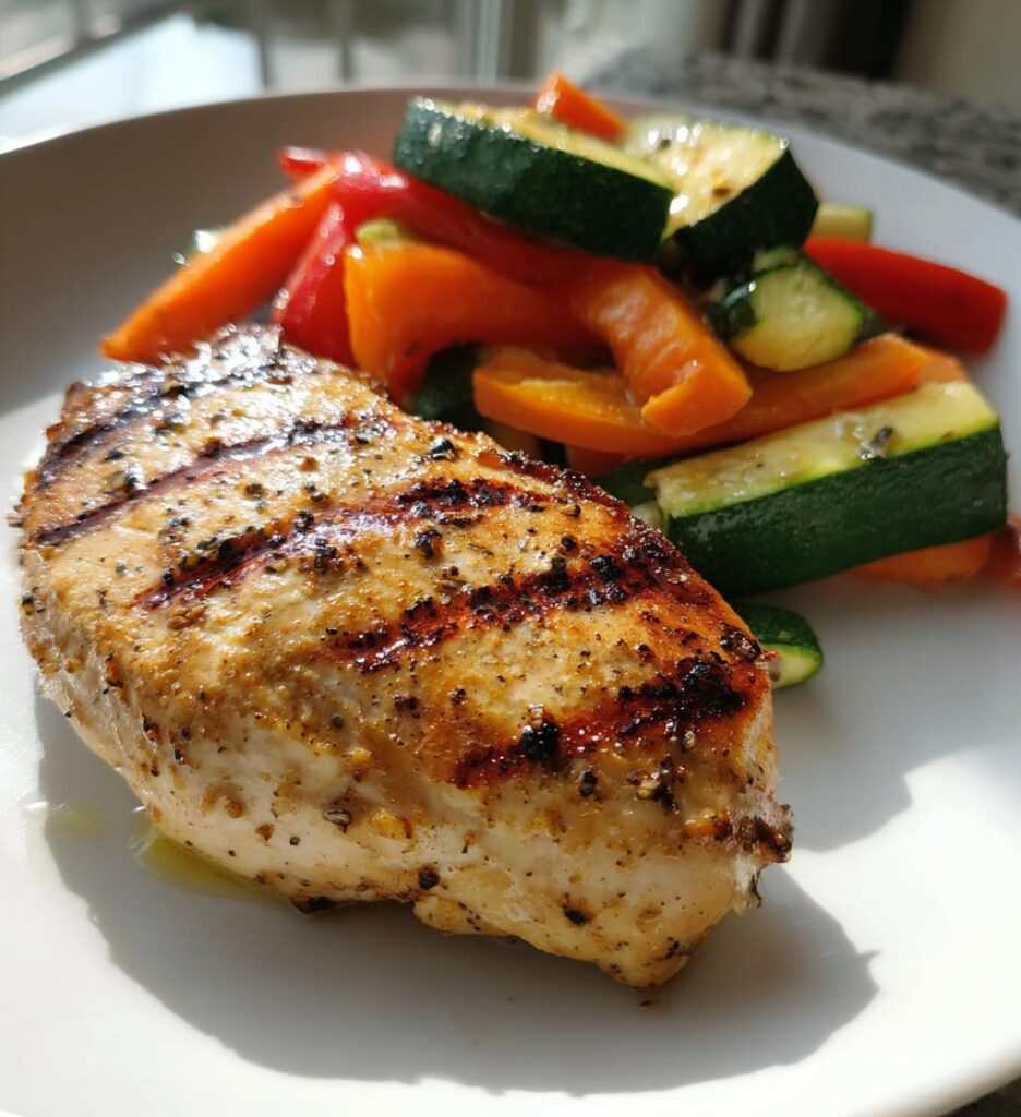 Pollo alla griglia con verdure al vapore